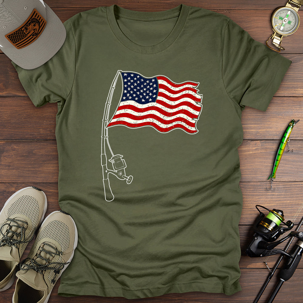 Usa Flag Fishing Rod T-Shirt