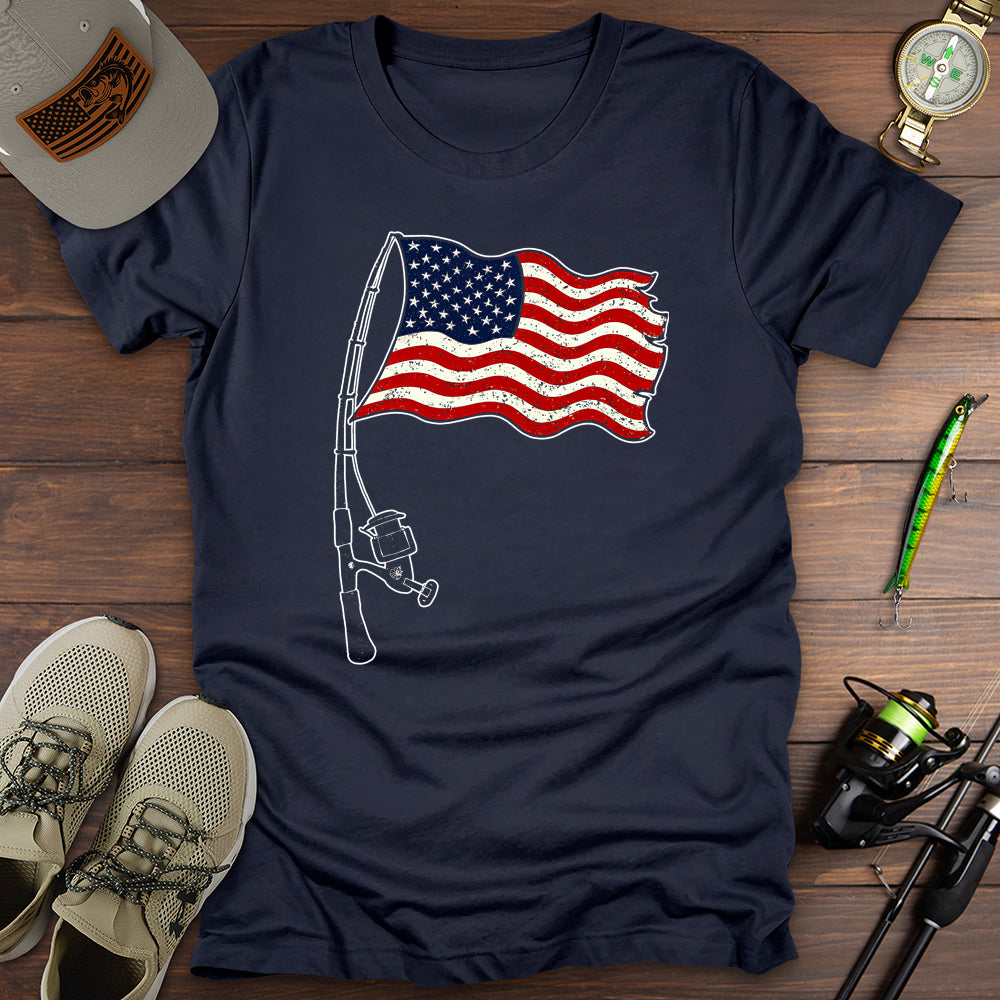 Usa Flag Fishing Rod T-Shirt