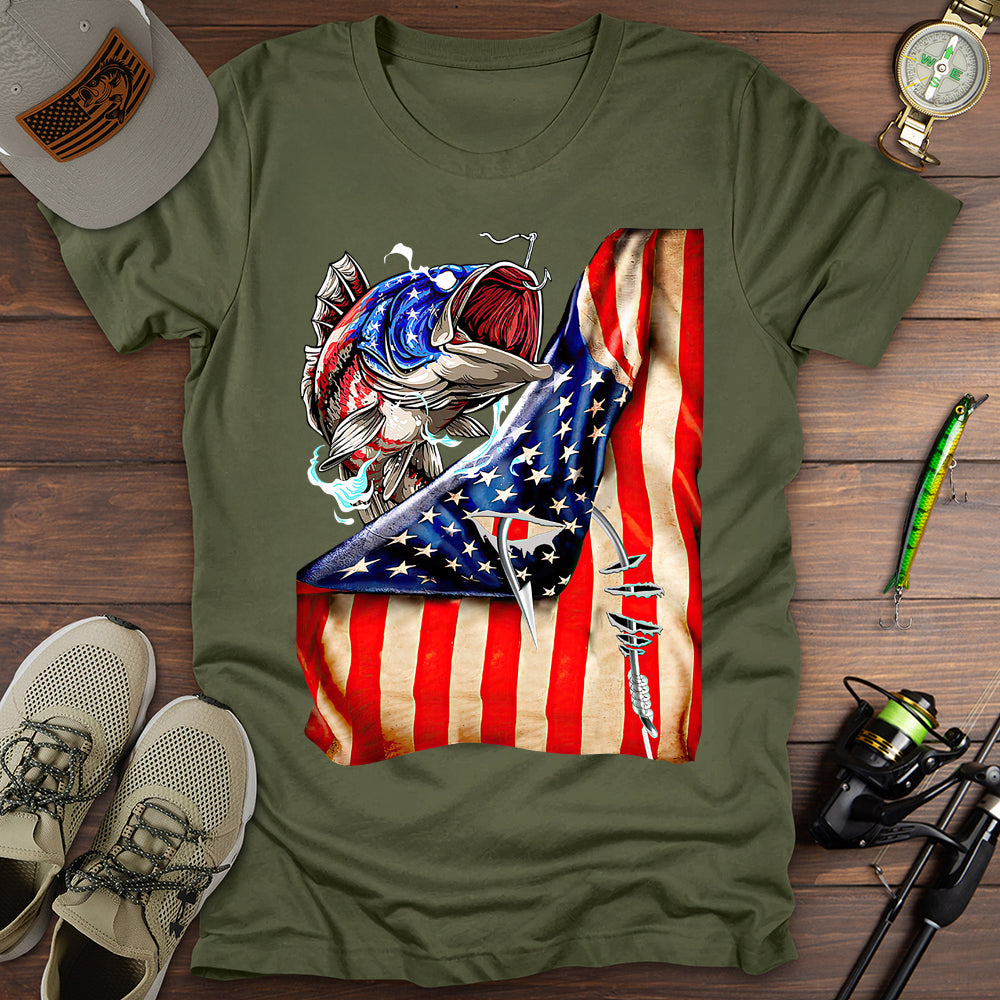 Fishing American Flag T-Shirt
