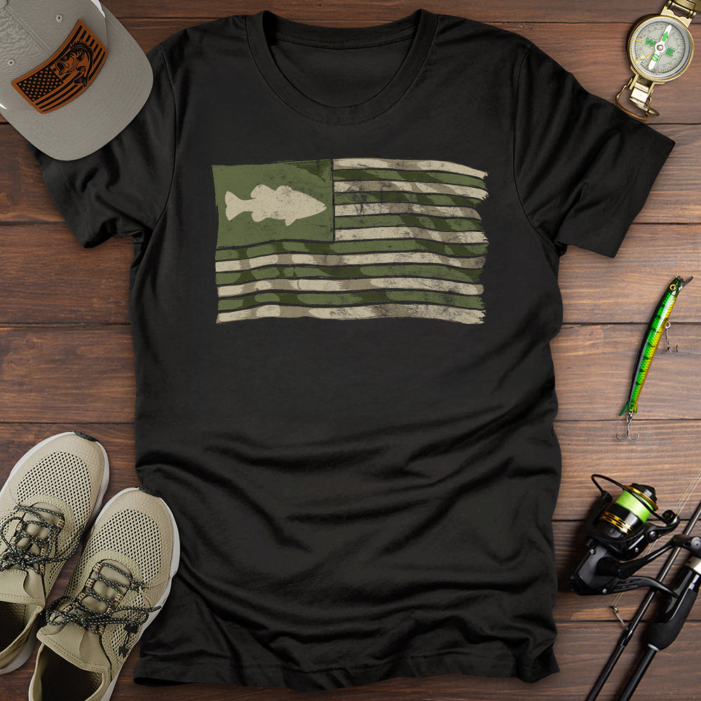 Bass Fishing American Flag T-Shirt