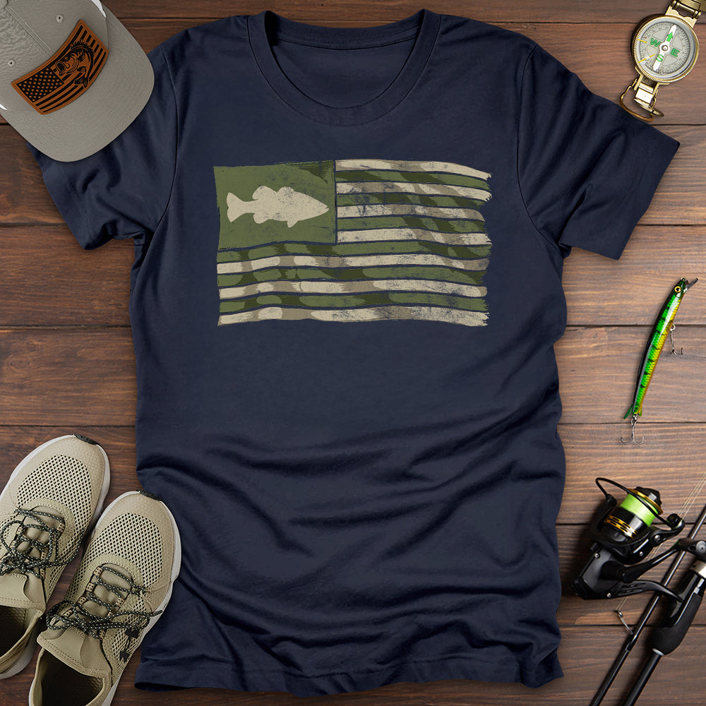 Bass Fishing American Flag T-Shirt