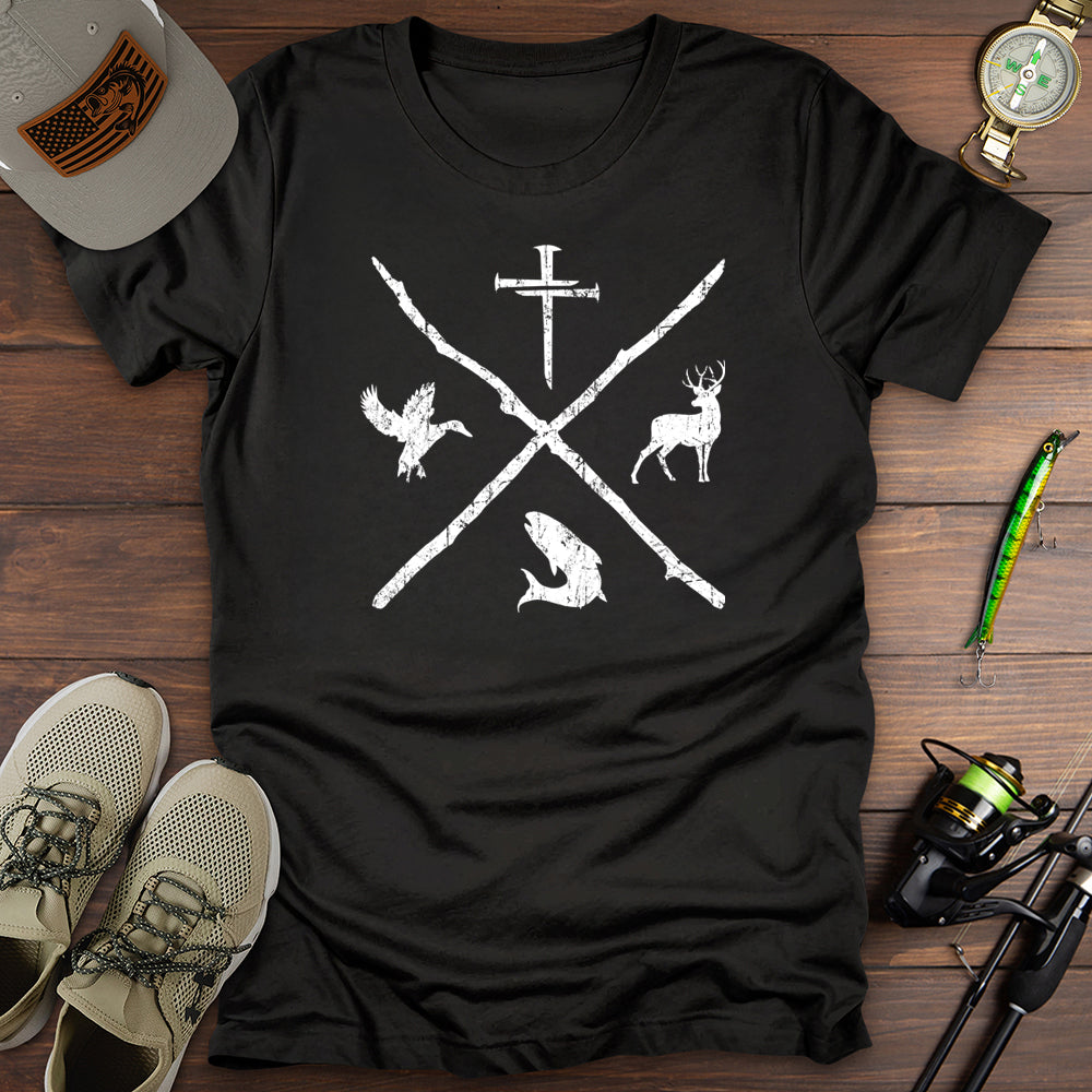 Nail Cross Fishing Hunting T-Shirt