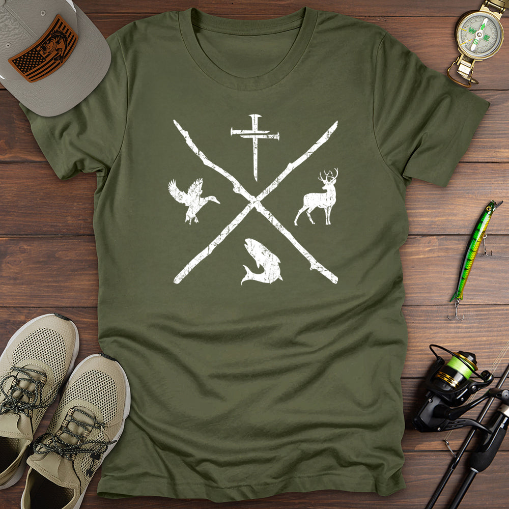 Nail Cross Fishing Hunting T-Shirt