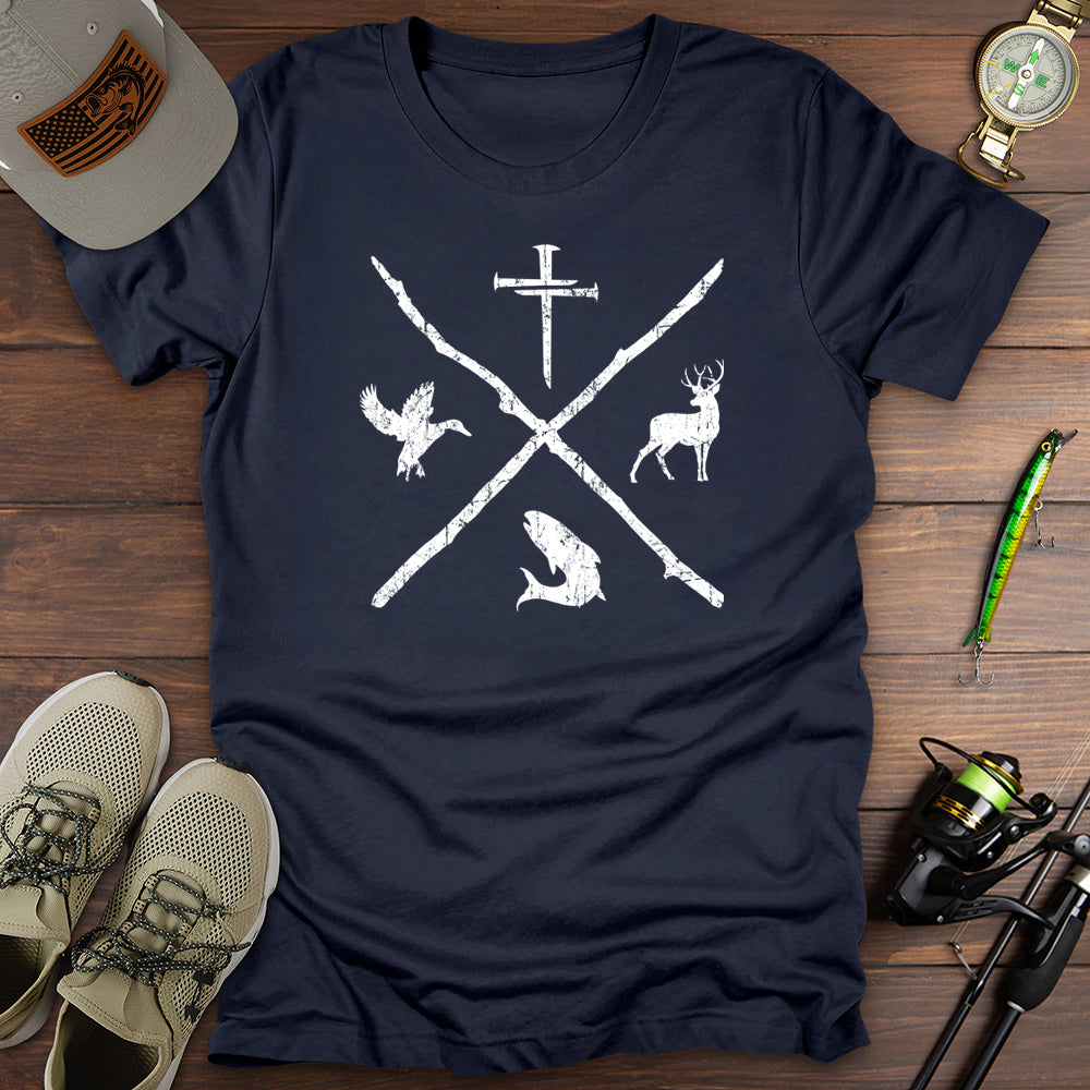 Nail Cross Fishing Hunting T-Shirt