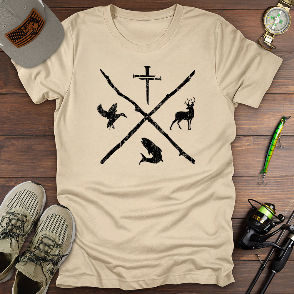 Nail Cross Fishing Hunting T-Shirt
