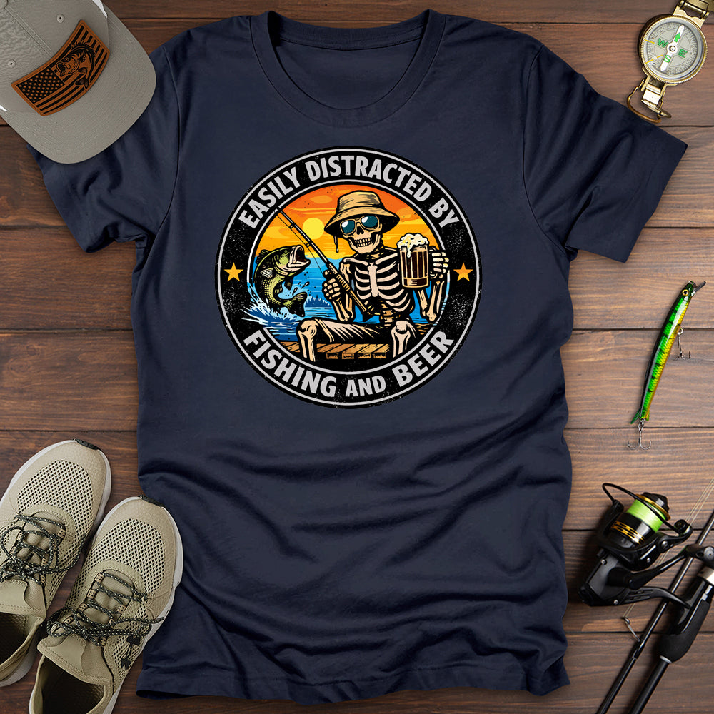 Distracted Fishing Beer T-Shirt