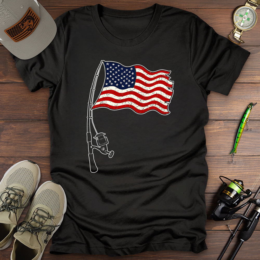 Usa Flag Fishing Rod T-Shirt