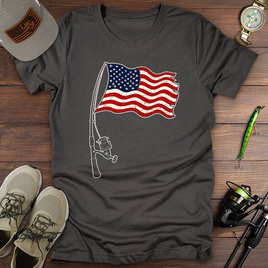 Usa Flag Fishing Rod T-Shirt