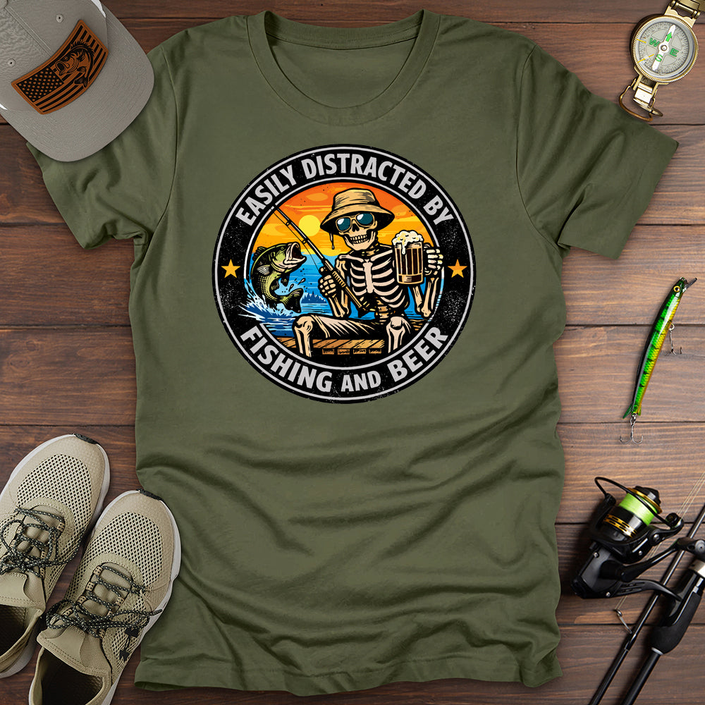 Distracted Fishing Beer T-Shirt